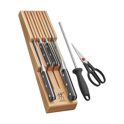 Pro 7-Piece Beechwood Knife Block Set with In-Drawer Knife Tray