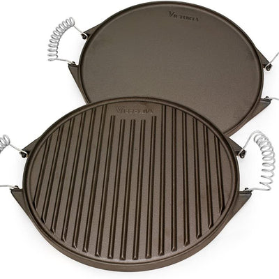 Cast Iron Round Reversible Griddle with Wire Handles