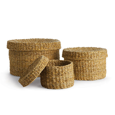 Seagrass Round Lidded Baskets- Set of 3