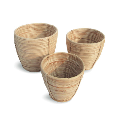Cane Rattan Round Tappered Baskets- Set of 3