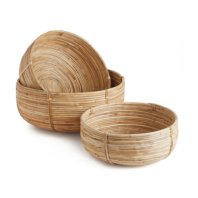 Cane Rattan Low Baskets- Set of 3