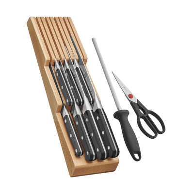 Pro 10-Piece Beechwood Knife Block Set with In-Drawer Knife Tray