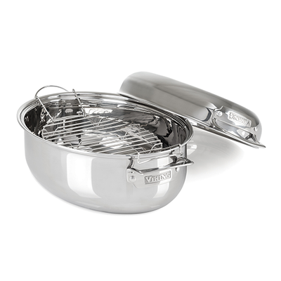 Stainless Steel 3-Ply Oval Roaster 8.5 Qt w/ Induction Lid & Rack