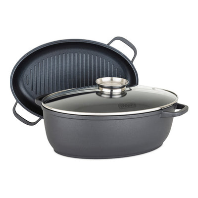 Stainless Steel 3-in-1 8.6 Qt Cast Aluminum Oval Roaster w/ Glass Basting Lid