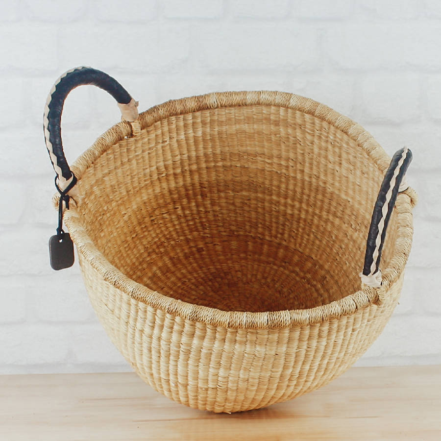 Picnic Basket Natural Split Shopping Storage Basket Woven Hamper Storage  With Double Folding Handles