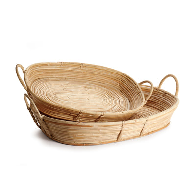Cane Rattan Trays With Handles- Set of 2