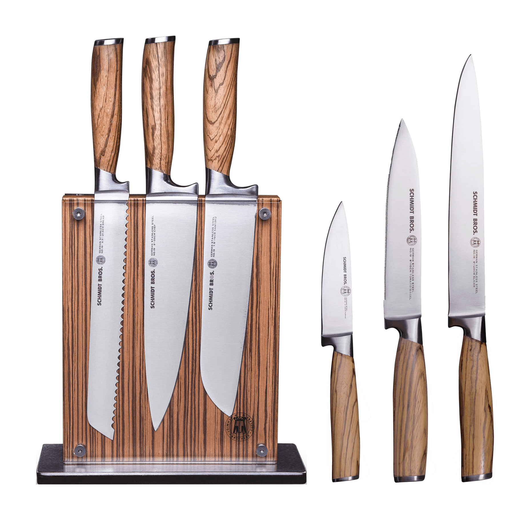 Schmidt Brothers Zebra Wood Knife Block Set, 7- or 15-Piece